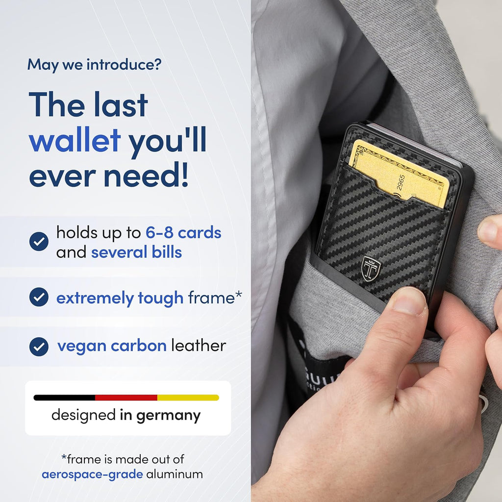 TRAVANDO Swype Slim Wallet for Men Metal RFID Blocking Mens Wallet Card Case (Carbon)