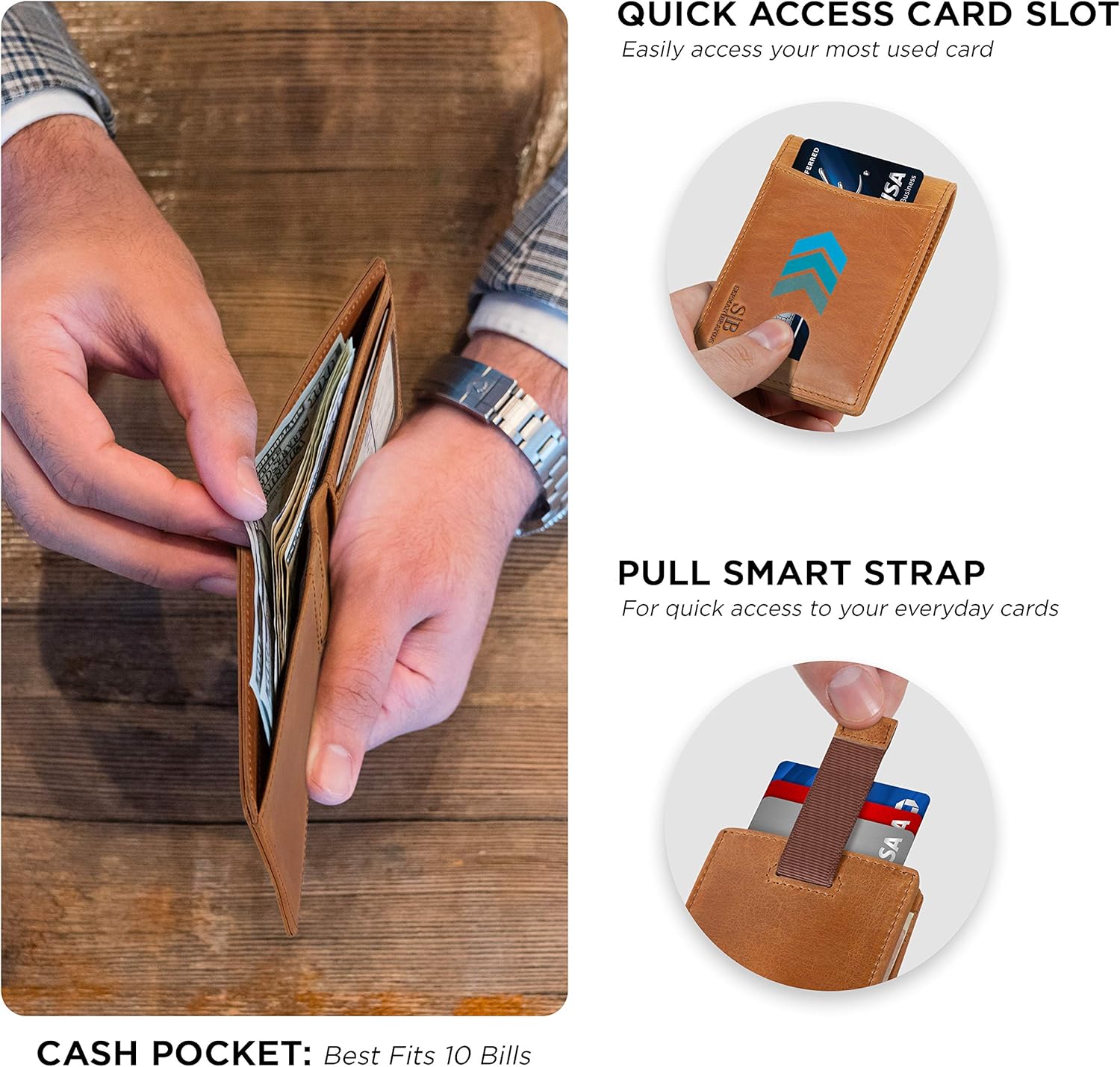 SERMAN BRANDS RFID Blocking Slim Bifold Genuine Leather Thin Minimalist Front Pocket Wallets for Men Billfold Wallet Men Gift