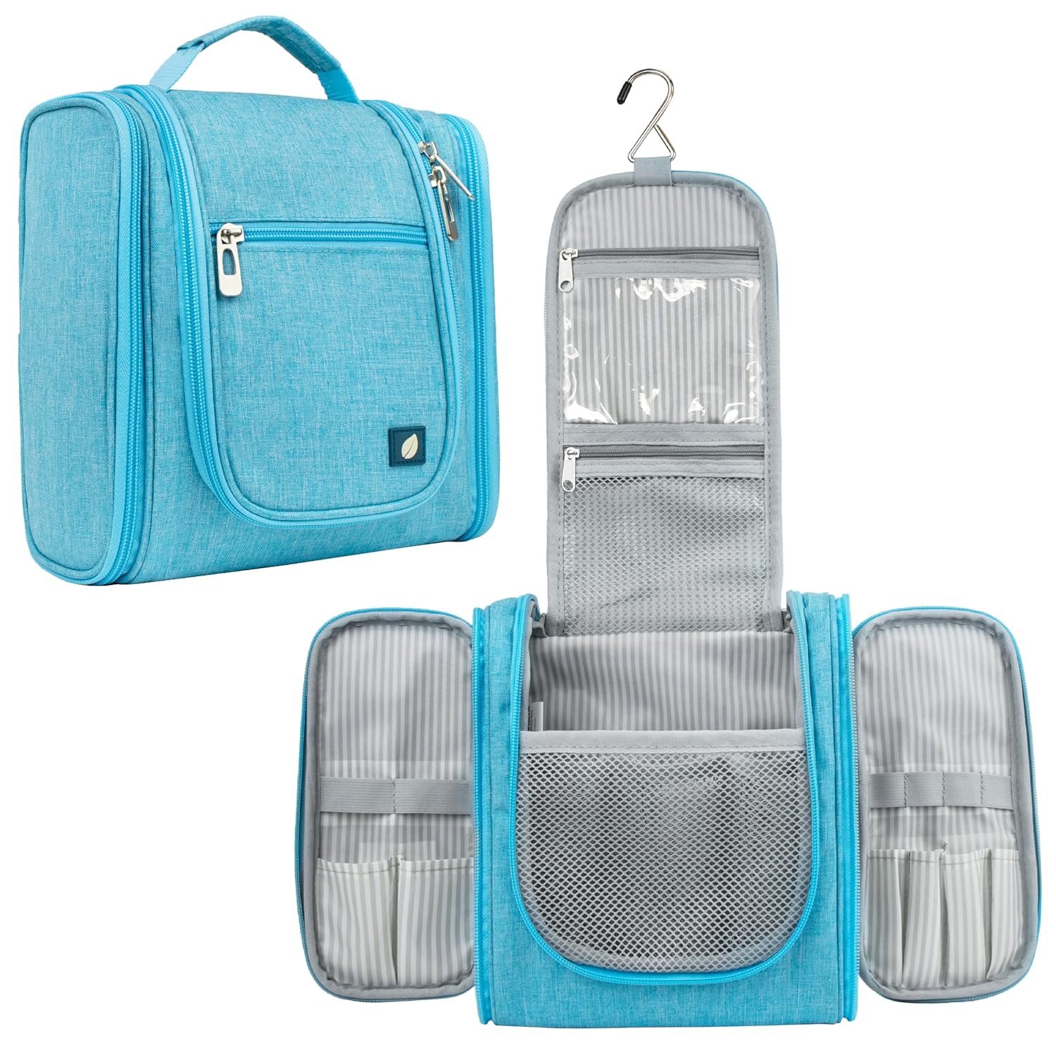 PAVILIA Toiletry Bag Travel Bag for Women Men, Hanging Cosmetic Organizer, Water Resistant Makeup Bag for Accessories Toiletries, Large Travel Essentials Kit (Turquoise)