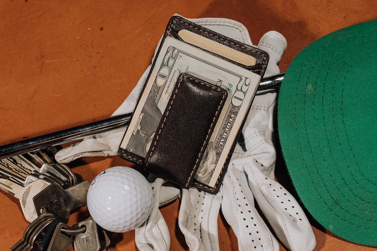 House of Jack Co. Corbin Slim Money Clip Wallet for Men, Strong Magnetic Clip with Exterior ID Window, Full Grain Cowhide Leather Front Pocket, Brown