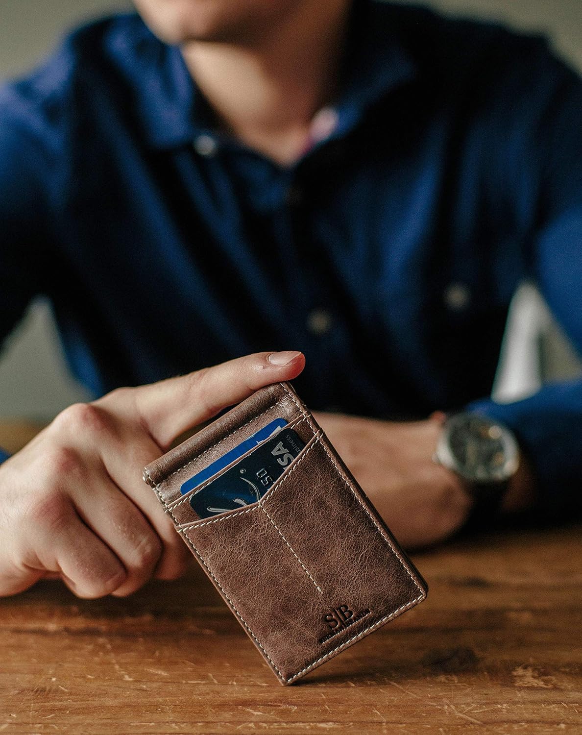 SERMAN BRANDS RFID Blocking Wallet Slim Bifold - Genuine Leather Minimalist Front Pocket Wallets for Men with Money Clip Gift