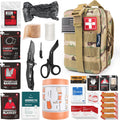 Survival First Aid Kit with Israeli Bandage, Splint, Chest Seal, Tactical Military Combat Molle IFAK for Wound Care, Bleeding Control, Trauma Hemorrhage and More