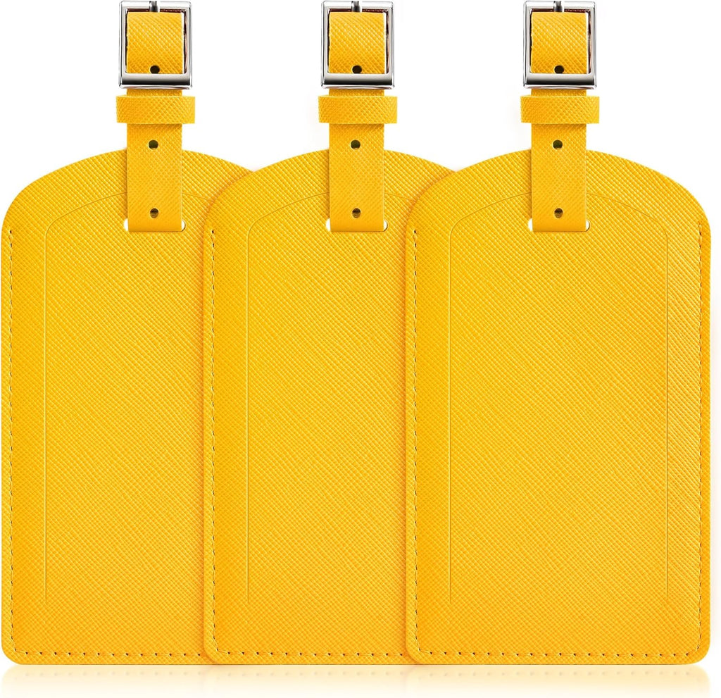 3 Pack Luggage Tags for Suitcases, TSA Approved Bag Tags, Baggage Tags with Privacy Protection, Travel Essentials Luggage Accessories, Energetic Yellow