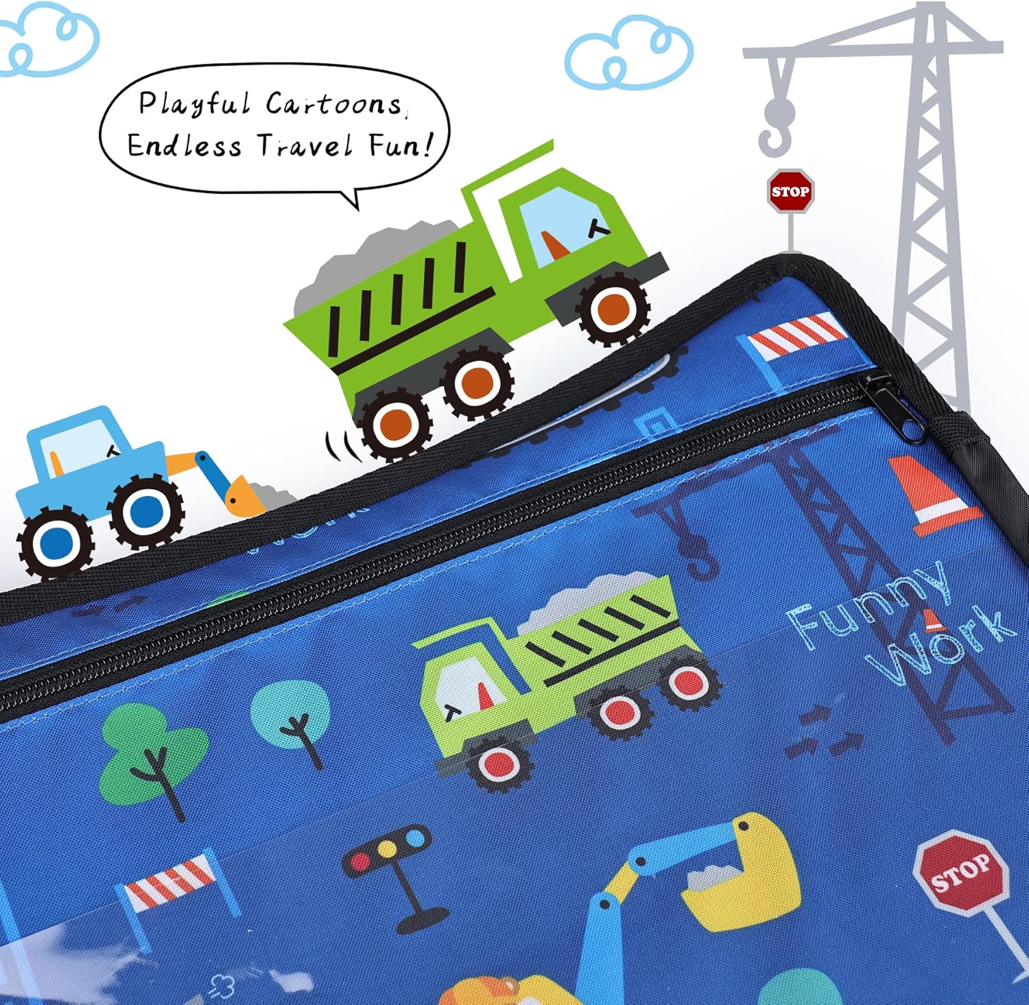 Kids Travel Tray for Car-Car Seat Tray for Kids Travel, Carseat Table Top for Toddler Road Trip Essentials With Drawing Kit, Kids Lap Desk Organizer for Car, Airplane (Dark Blue Car)