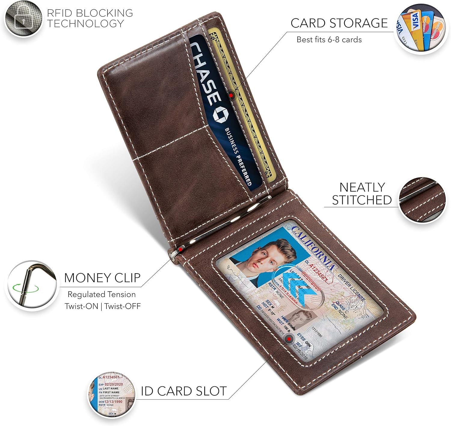 SERMAN BRANDS RFID Blocking Wallet Slim Bifold - Genuine Leather Minimalist Front Pocket Wallets for Men with Money Clip Gift