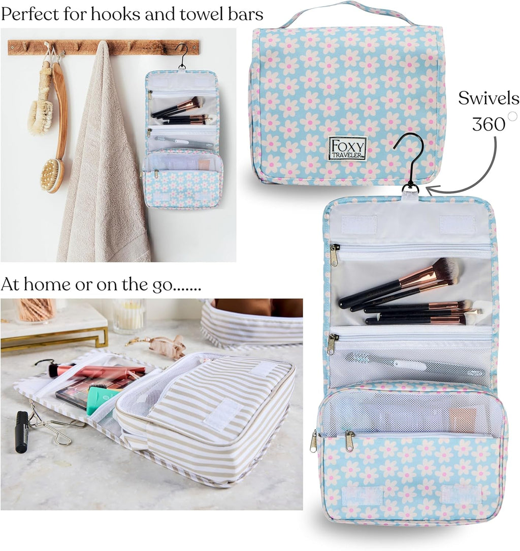 9 Set Packing Cubes - Suitcase Organizer, Cute Packing Cubes, Travel Bags Organizer for Luggage with Hanging Toiletry and Shoe Bag, Travel Essentials for Women, Men and Kids -Blue Flower