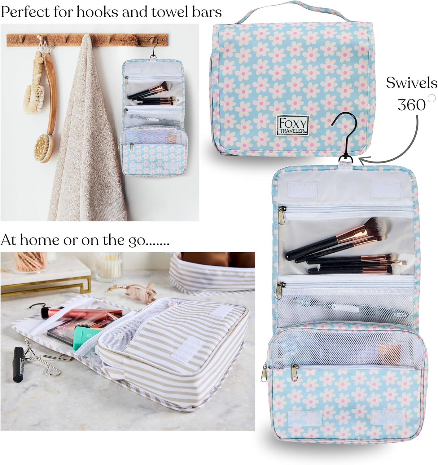 9 Set Packing Cubes - Suitcase Organizer, Cute Packing Cubes, Travel Bags Organizer for Luggage with Hanging Toiletry and Shoe Bag, Travel Essentials for Women, Men and Kids -Blue Flower