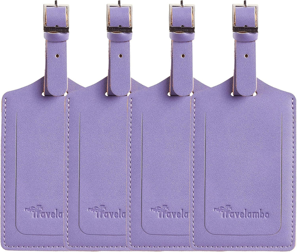 Travelambo Luggage Tags for Suitcases PU Leather Travel Tags Bag Tags Privacy Protection Travel Essentials