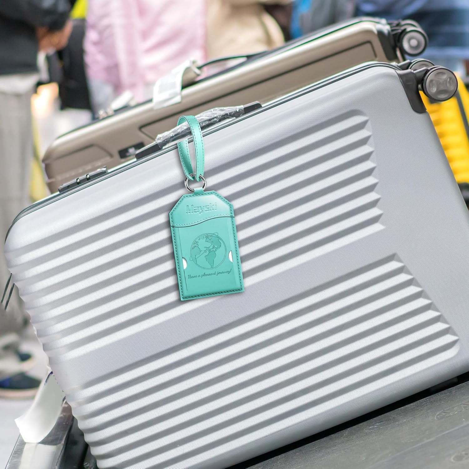 Mayski Luggage Tags for Suitcases 3 Pack Suitcase Bag Tags, TSA Approved, Metal Buckle, Bag Tags with Name ID Card Travel Essentials, Cyan Global