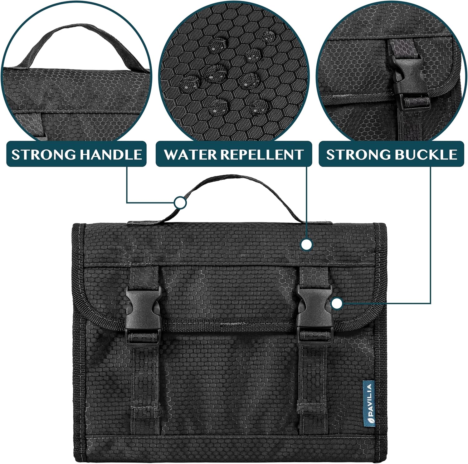 PAVILIA Travel Hanging Toiletry Bag for Women Men, Large Capacity Makeup Bag Kit, Waterproof Cosmetic Storage Organizer Case for Bathroom Shower, Black