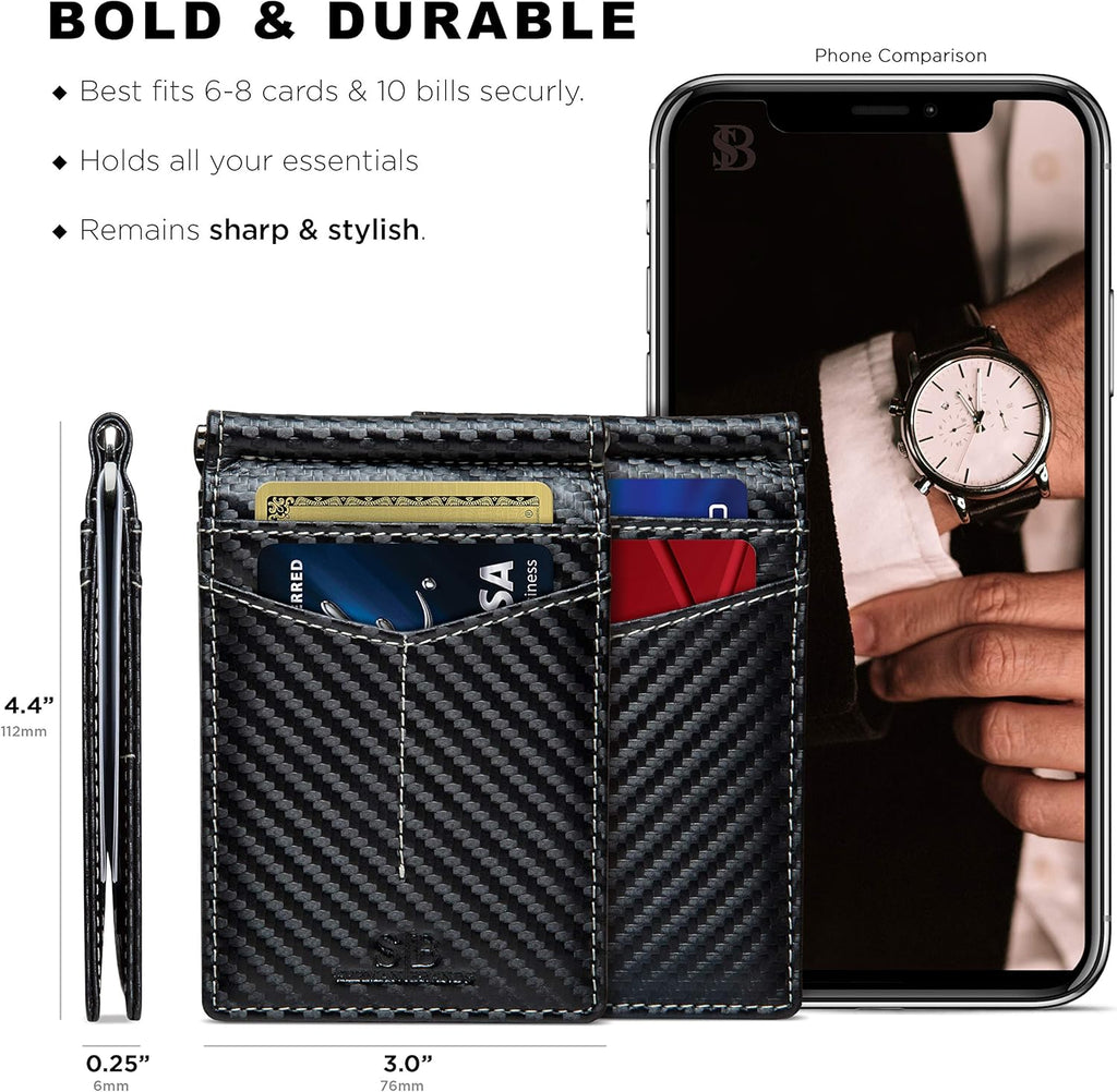 SERMAN BRANDS RFID Blocking Wallet Slim Bifold - Genuine Leather Minimalist Front Pocket Wallets for Men with Money Clip Gift