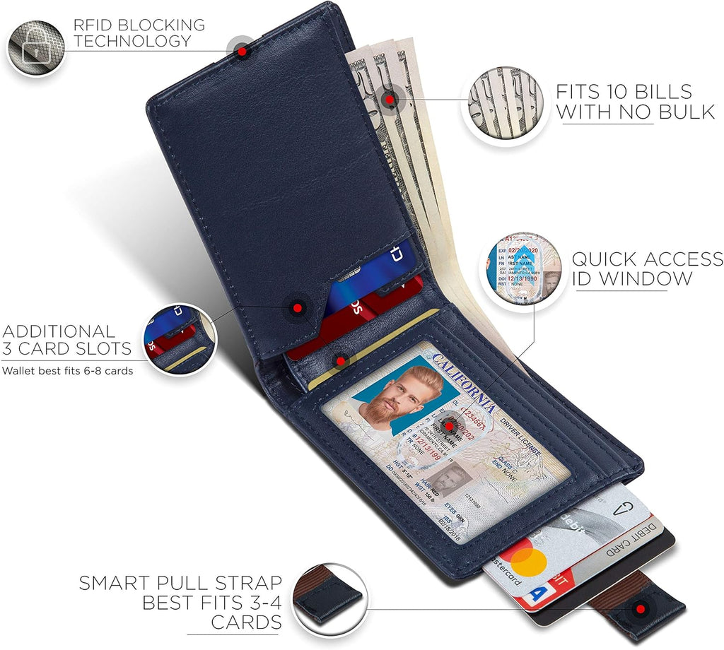 SERMAN BRANDS RFID Blocking Slim Bifold Genuine Leather Thin Minimalist Front Pocket Wallets for Men Billfold Wallet Men Gift