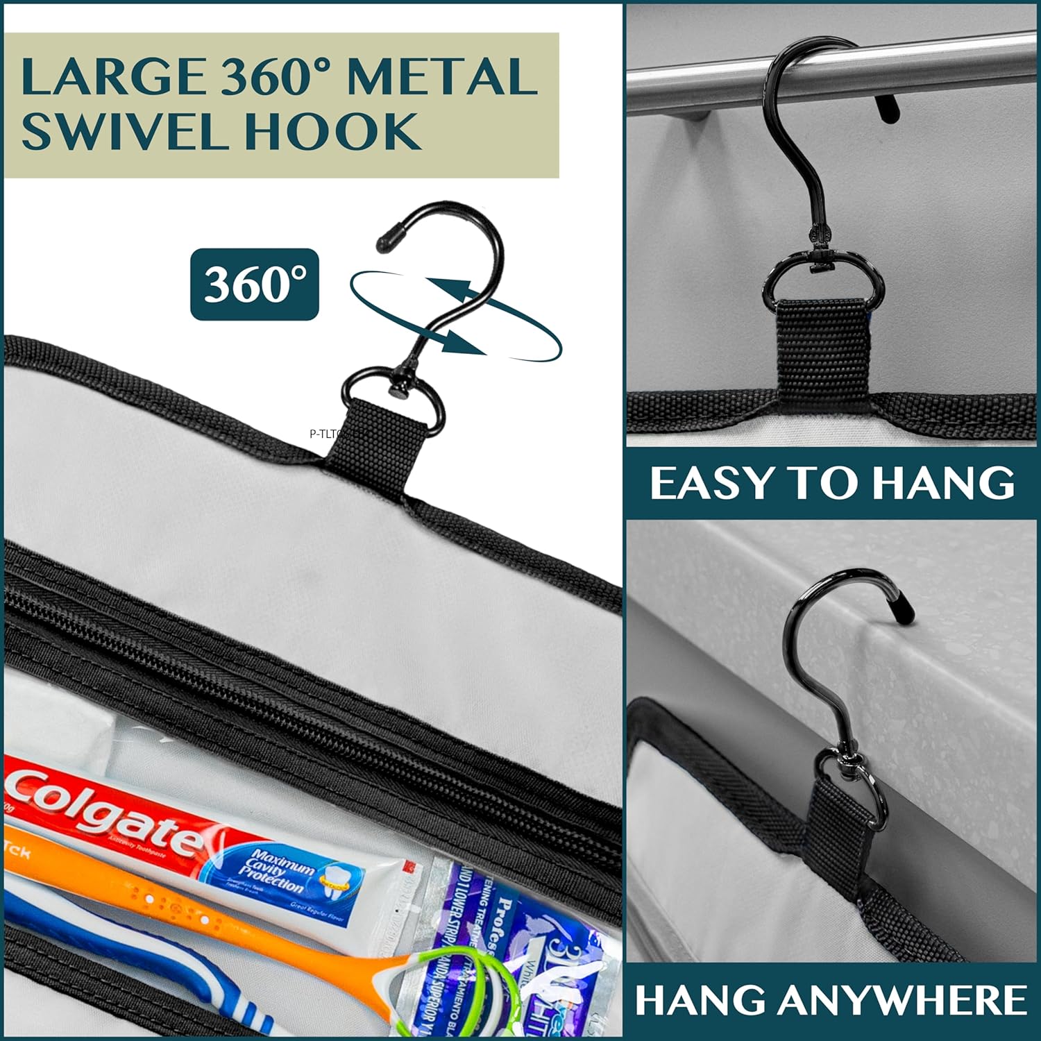 PAVILIA Travel Hanging Toiletry Bag for Women Men, Large Capacity Makeup Bag Kit, Waterproof Cosmetic Storage Organizer Case for Bathroom Shower, Black