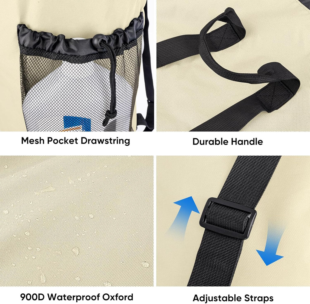 BALEINE 150L Laundry Bag Backpack, 900D Oxford Fabric Large Travel Laundry Bags with Shoulder Straps and 2 Mesh Pockets for College Dorm, Apartment, Laundromat (Beige, 150L)