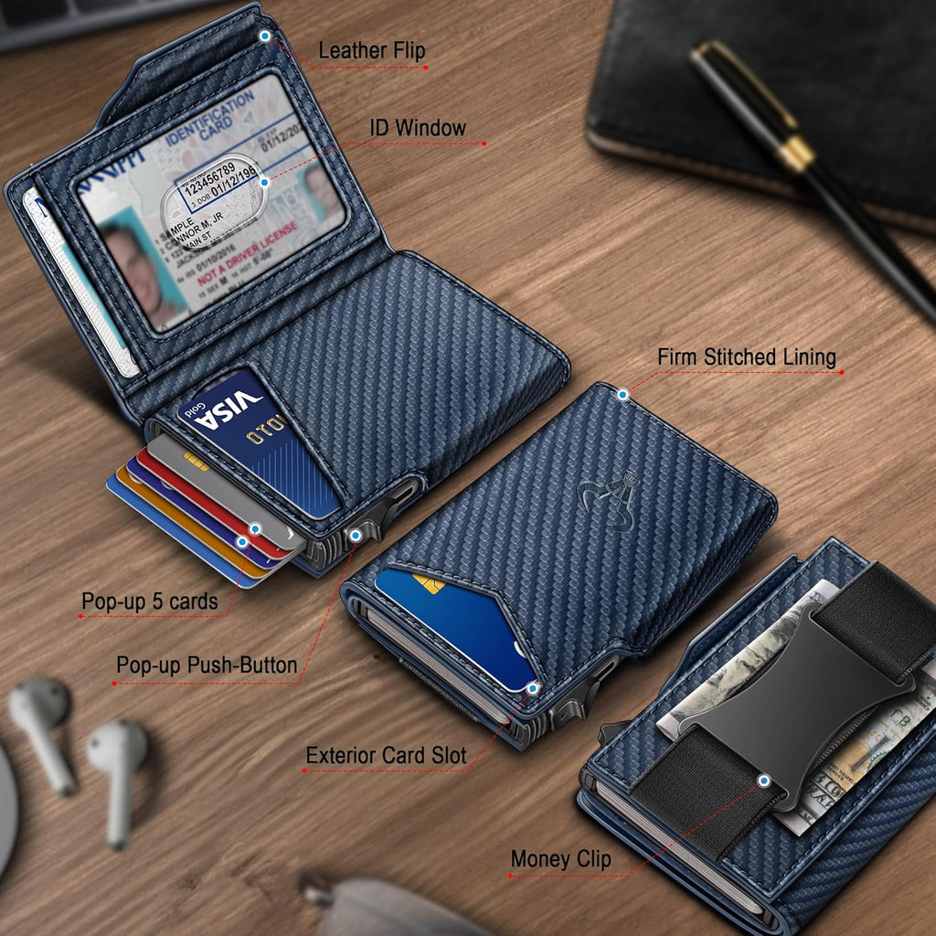BULLIANT Men Wallet Gift Boxed,Slim Front Pocket Wallet Money Clip Card Holder 3.8"x2.7",Pop-up Access