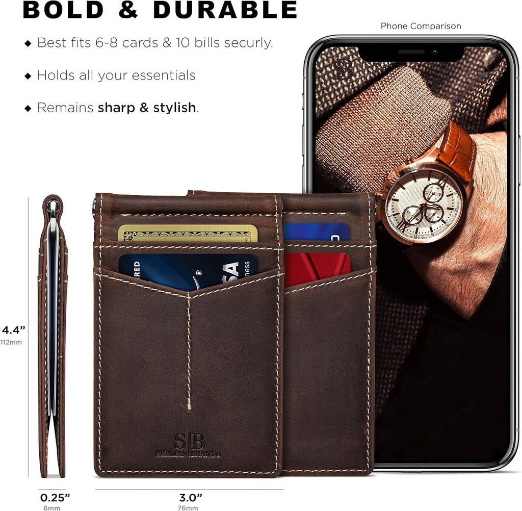 SERMAN BRANDS RFID Blocking Wallet Slim Bifold - Genuine Leather Minimalist Front Pocket Wallets for Men with Money Clip Gift