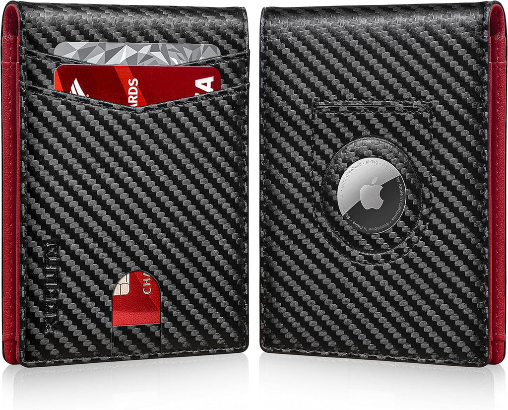 RUNBOX AirTag-Wallet-Mens-Slim-RFID Blocking Wallets Leather with Bill Compartment Air Tag Bifold Card Holder Wallet Gifts for Men Dad