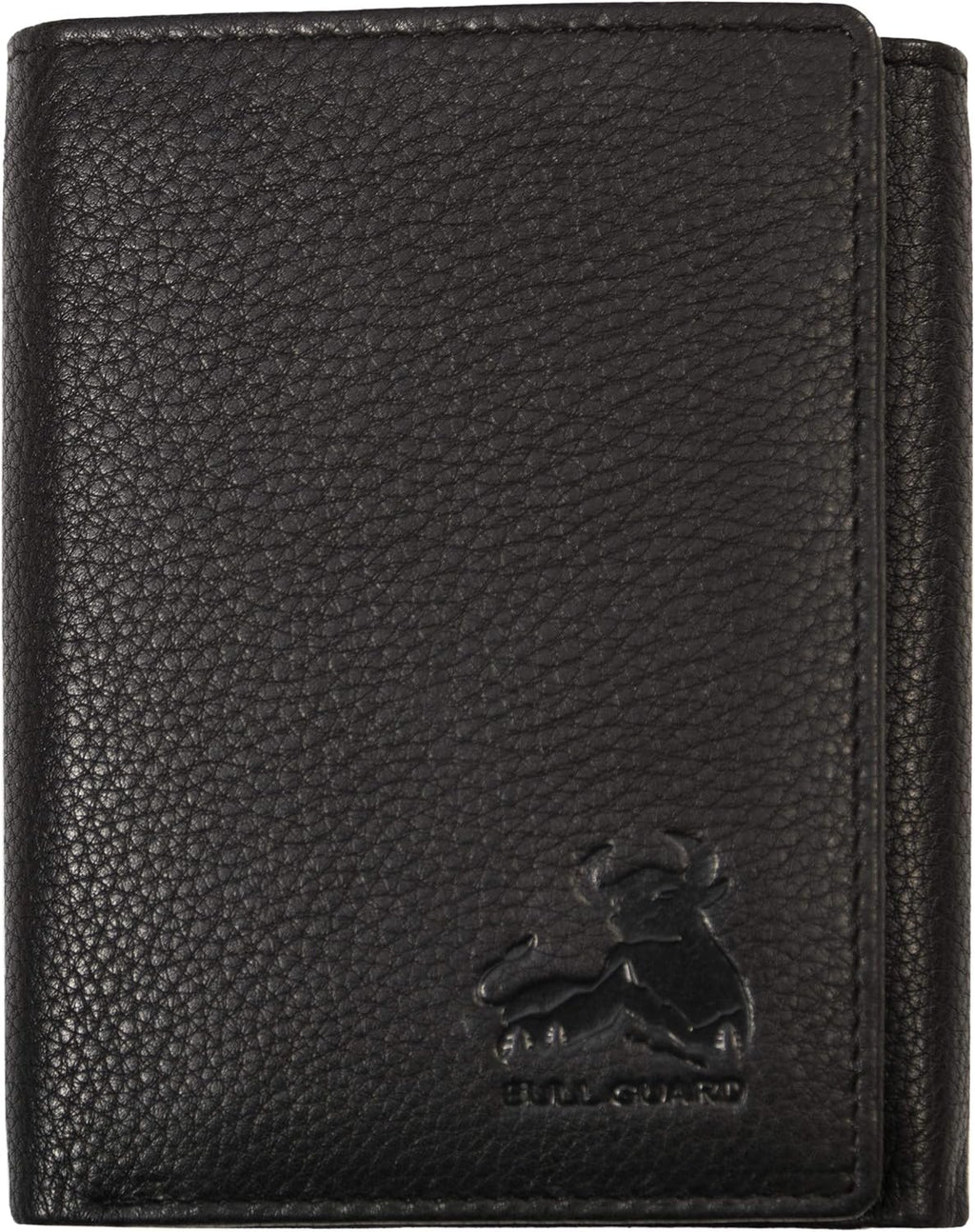 BULL GUARD Mens RFID Wallet, Black Top Grain Genuine Leather, ID and Secret Pocket, Trifold for Work, Sport, Outdoors