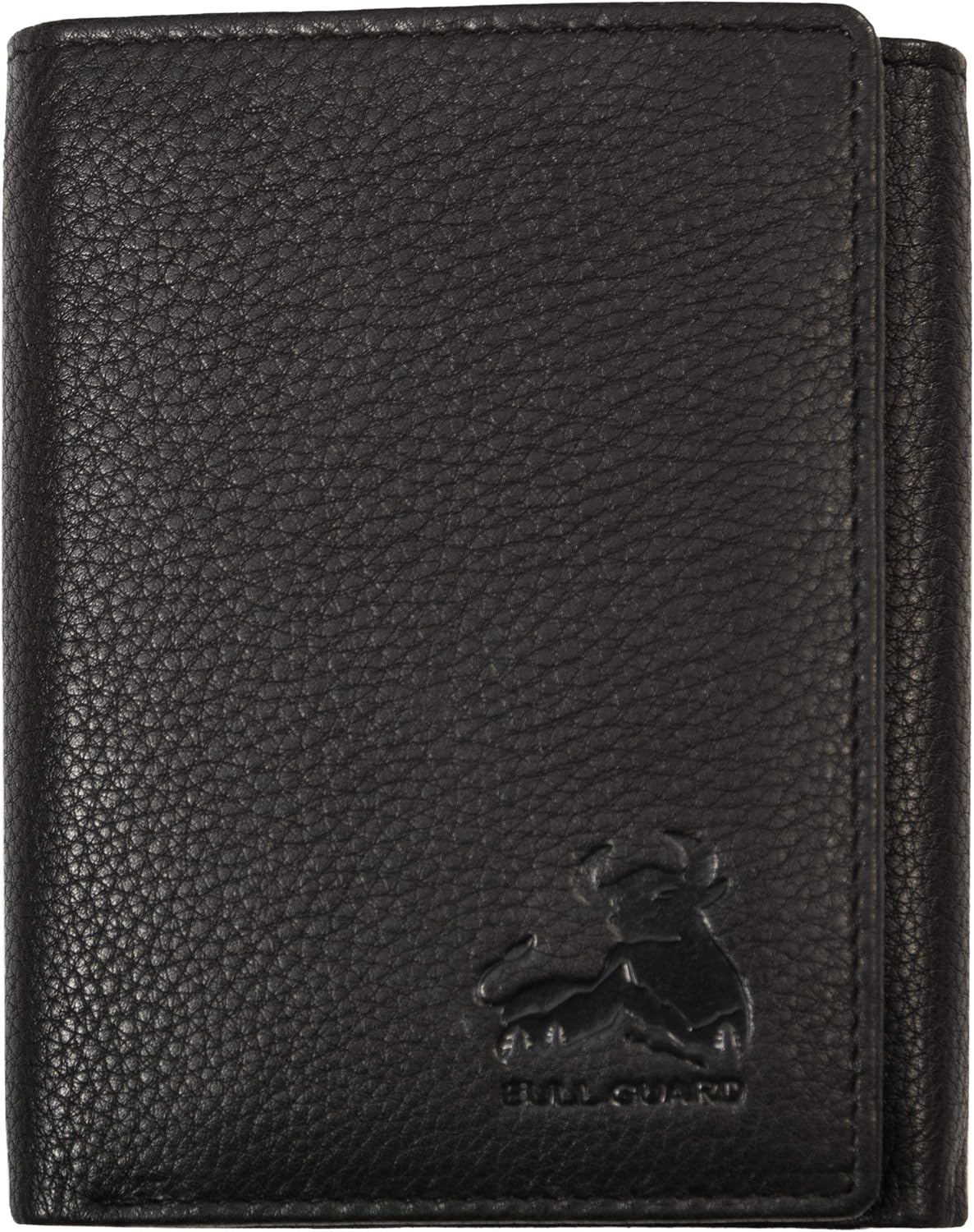 BULL GUARD Mens RFID Wallet, Black Top Grain Genuine Leather, ID and Secret Pocket, Trifold for Work, Sport, Outdoors