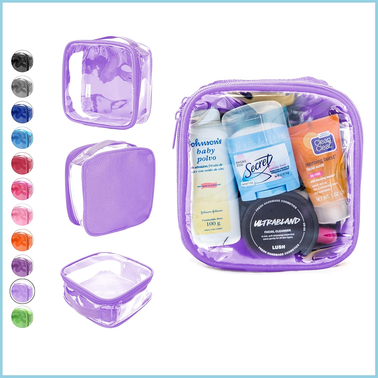 EzPacking Clear TSA Approved 3-1-1 Travel Toiletry Bag for Carry On/Quart Size Transparent Liquids Pouch for Airport Security/Reusable See Through Vinyl & PVC Plastic Organizer Men Women (Lilac)