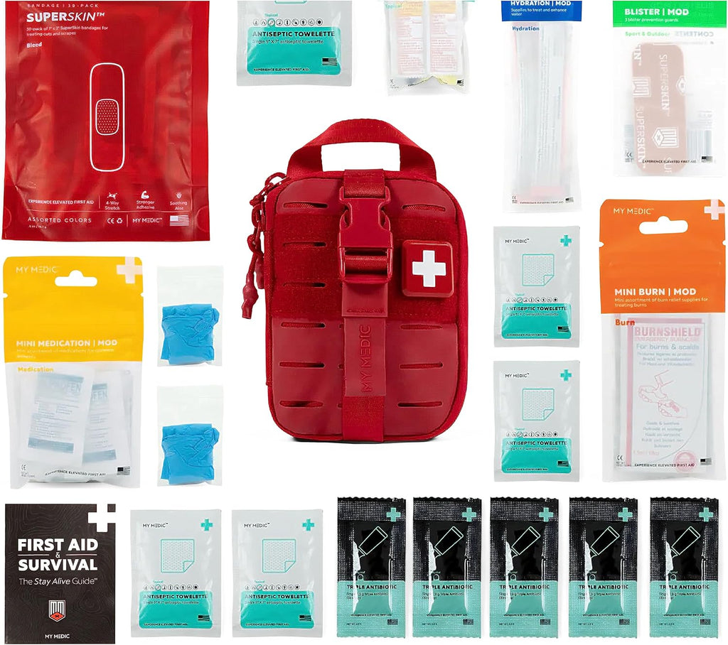 My Medic Sidekick - Camping Hiking and Backpacking First Aid Kit - 70 Items - HSA and FSA Eligible - Small Ifak Great for Travel or Motorcycle - Portable Emergency Kit – Red