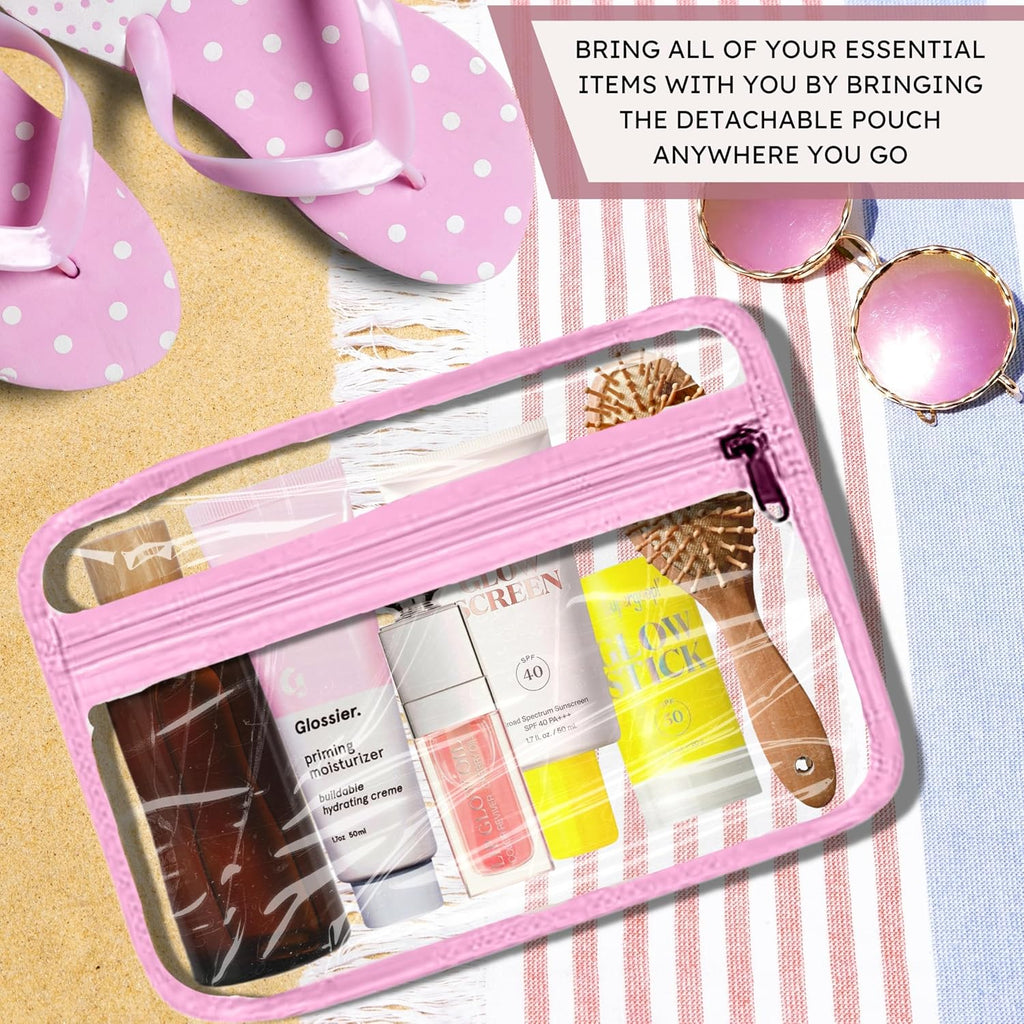 ESSENTE Women's Travel Toiletry Bag with Removable Pouch and Hanging Hook - Water Resistant Makeup Cosmetic Oraganizer with Multiple Compartments for Accessories (PRETTY IN PINK)