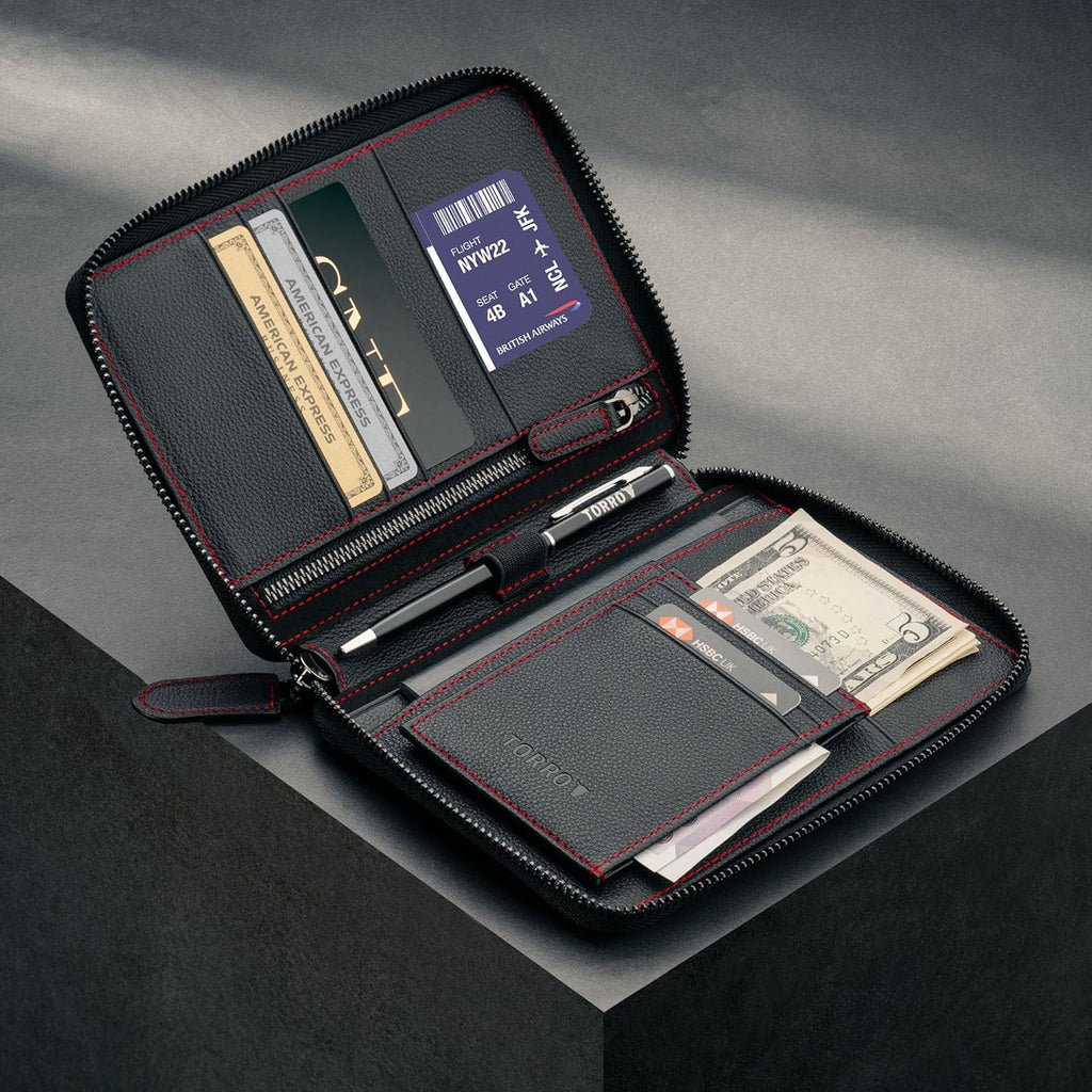 TORRO Travel Wallet – Genuine Leather Travel Organiser with Passport Holder and Detachable Cardholder