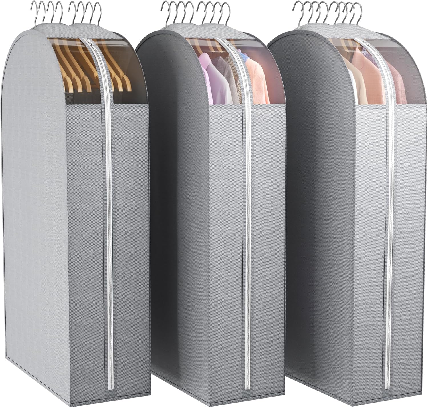 10" Gusseted Garment Bags for Hanging Clothes with Clear Window 50" Suit Bags for Open Closet Storage, Clothing Cover for Coat, Dress, Jacket, Shirt, Fur Wardrobe Protector, 3 Packs