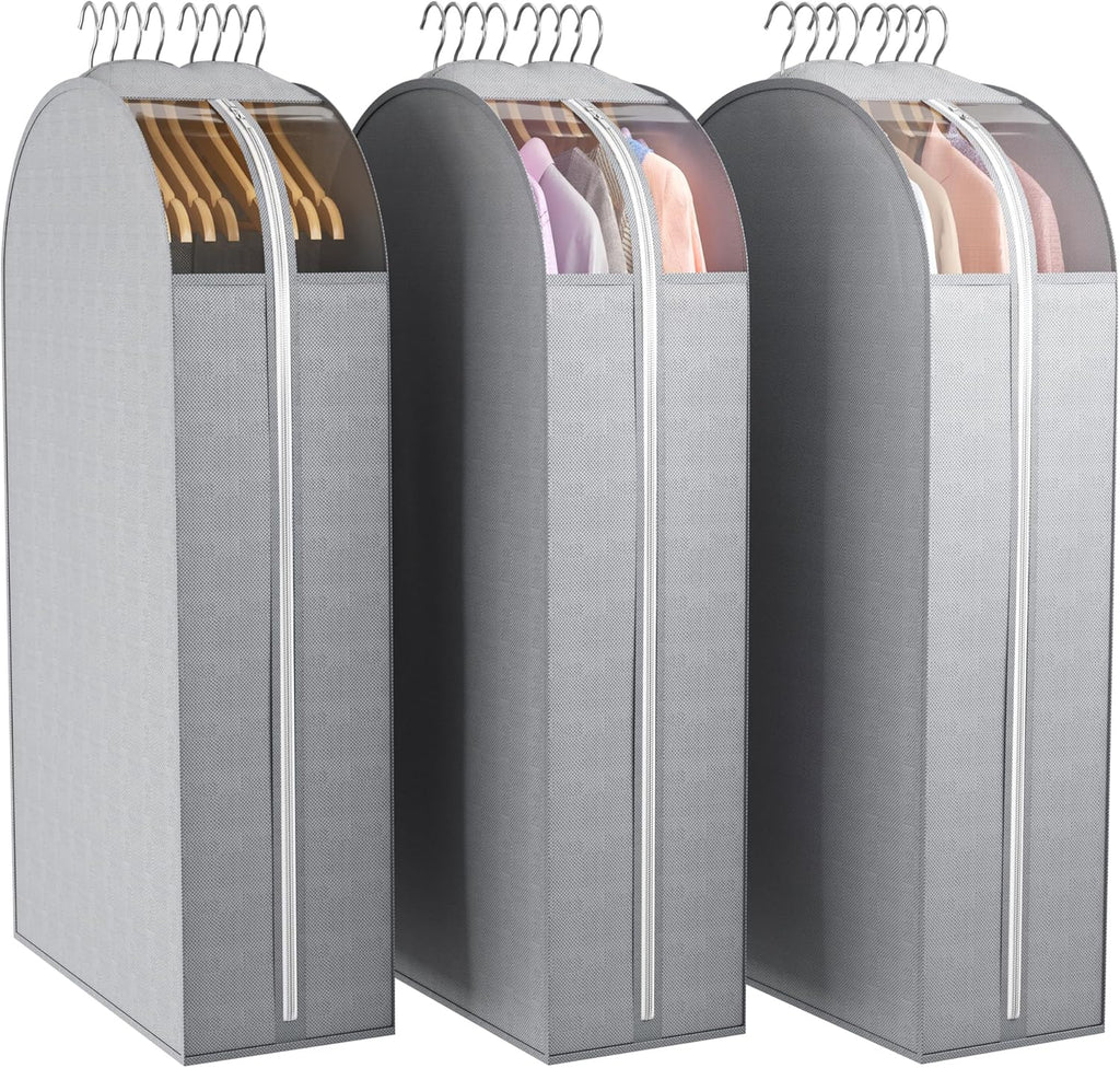 10" Gusseted Garment Bags for Hanging Clothes with Clear Window, 40" Suit Bags for Open Closet Storage, Clothing Cover for Coat, Dress, Jacket, Shirt, Fur Wardrobe Protector, 3 Packs