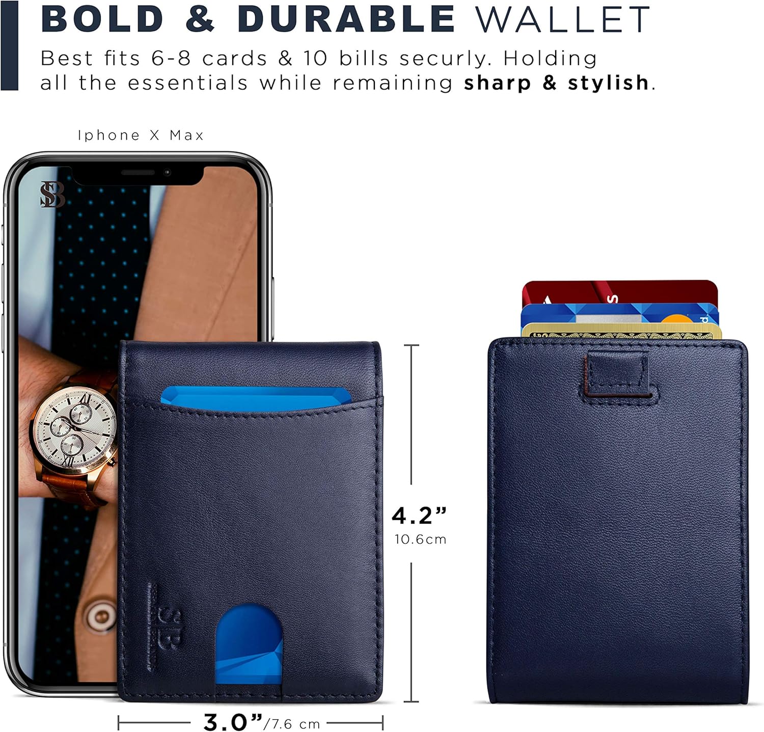 SERMAN BRANDS RFID Blocking Slim Bifold Genuine Leather Thin Minimalist Front Pocket Wallets for Men Billfold Wallet Men Gift