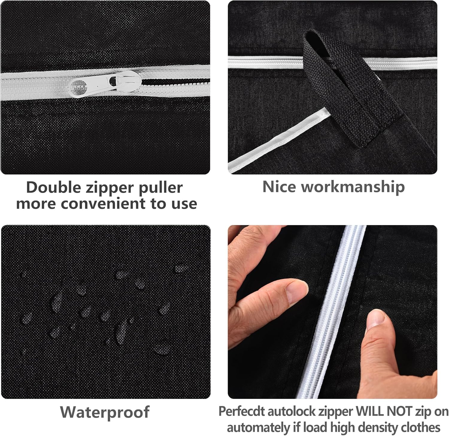 Hanging Laundry Hamper Bag Behind Door Hampers for Laundry Hanging Save Space Zipper Laundry Hamper Door Hanging with 2 PCs Stainless Steel Hooks Suction Hooks for Wall/Bathroom (Black)