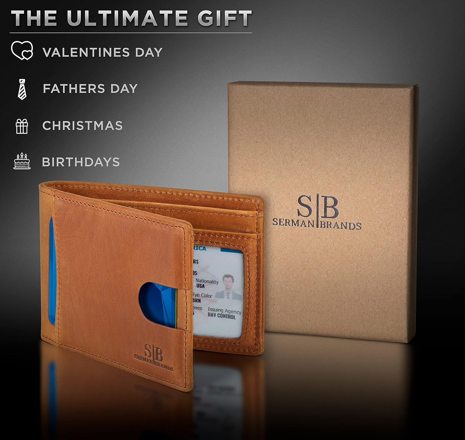 SERMAN BRANDS RFID Blocking Slim Bifold Genuine Leather Thin Minimalist Front Pocket Wallets for Men Billfold Wallet Men Gift