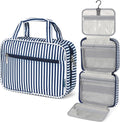 PAVILIA Hanging Toiletry Bag Travel Bag Women Men, Foldable Cosmetic Organizer, Roll up Makeup Bag, Water Resistant Accessories Toiletries, Large Travel Essentials Kit (Navy Stripe)