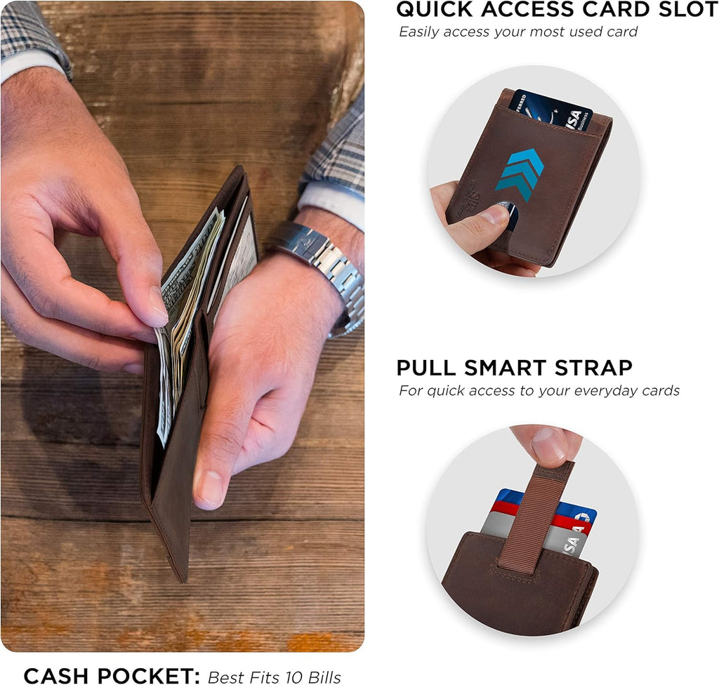 SERMAN BRANDS RFID Blocking Slim Bifold Genuine Leather Thin Minimalist Front Pocket Wallets for Men Billfold Wallet Men Gift