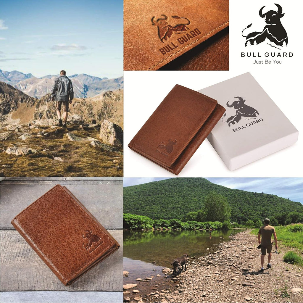 BULL GUARD Leather Trifold Wallets For Men with ID and RFID Blocking Great For Work, Sports, Outdoors