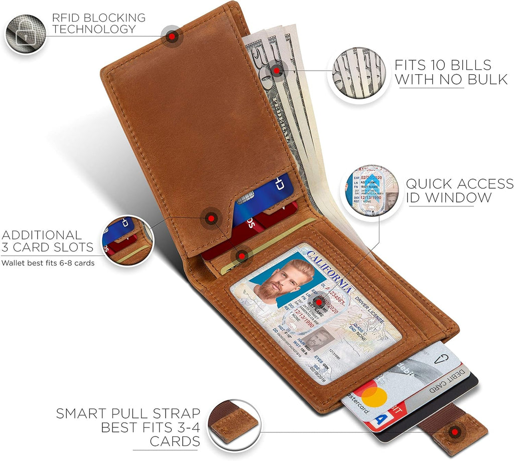 SERMAN BRANDS RFID Blocking Slim Bifold Genuine Leather Thin Minimalist Front Pocket Wallets for Men Billfold Wallet Men Gift