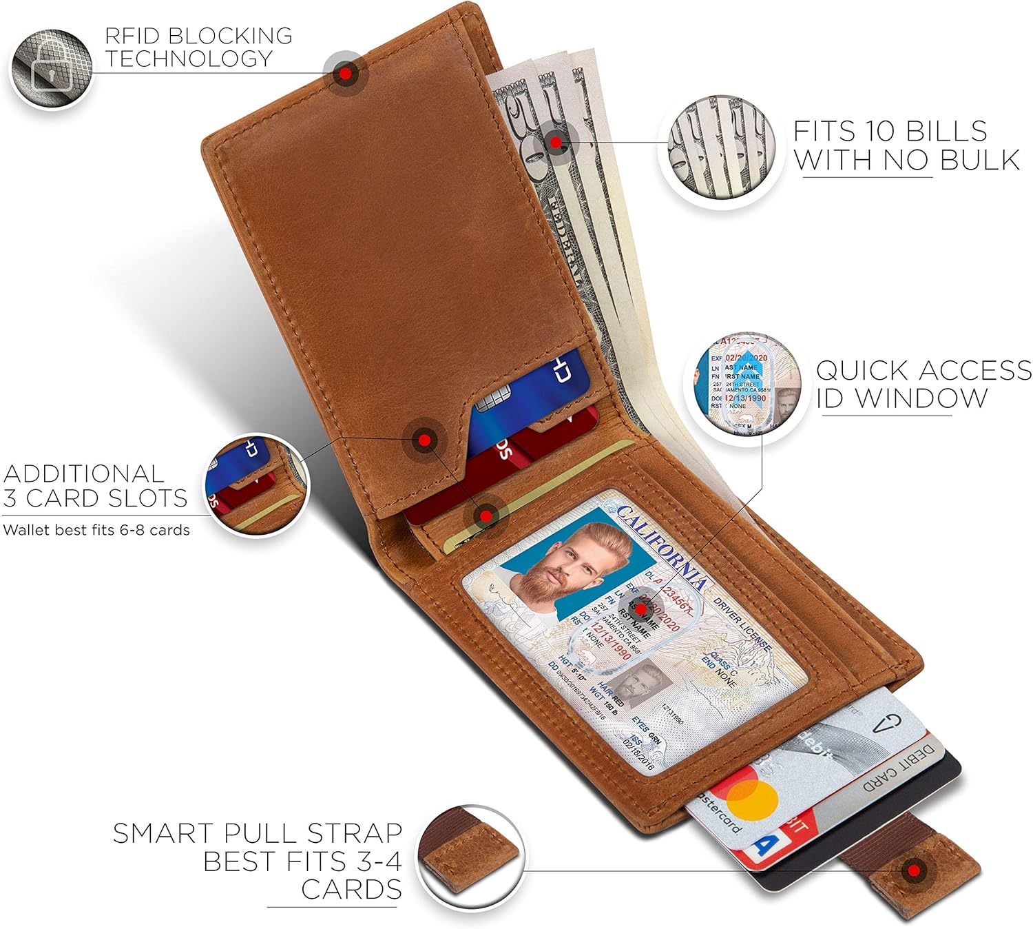 SERMAN BRANDS RFID Blocking Slim Bifold Genuine Leather Thin Minimalist Front Pocket Wallets for Men Billfold Wallet Men Gift