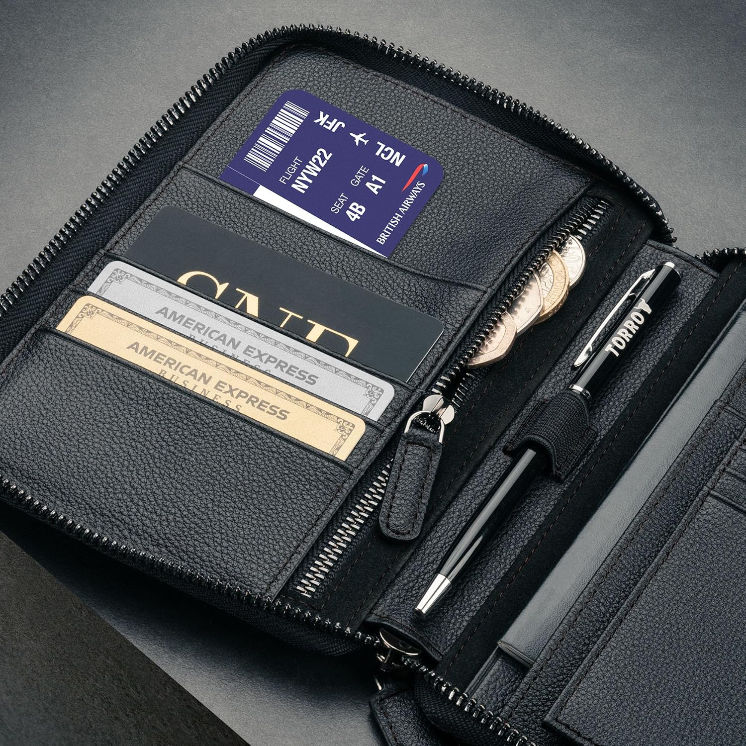 TORRO Travel Wallet – Genuine Leather Travel Organiser with Passport Holder and Detachable Cardholder