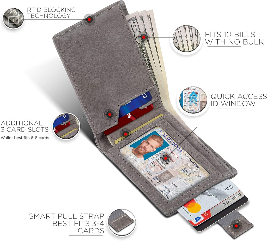 SERMAN BRANDS RFID Blocking Slim Bifold Genuine Leather Thin Minimalist Front Pocket Wallets for Men Billfold Wallet Men Gift