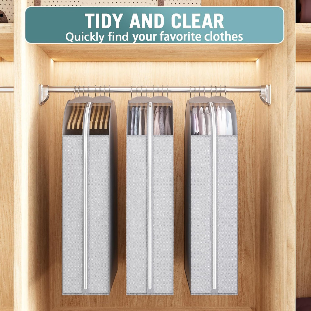 10" Gusseted Garment Bags for Hanging Clothes with Clear Window, 40" Suit Bags for Open Closet Storage, Clothing Cover for Coat, Dress, Jacket, Shirt, Fur Wardrobe Protector, 3 Packs