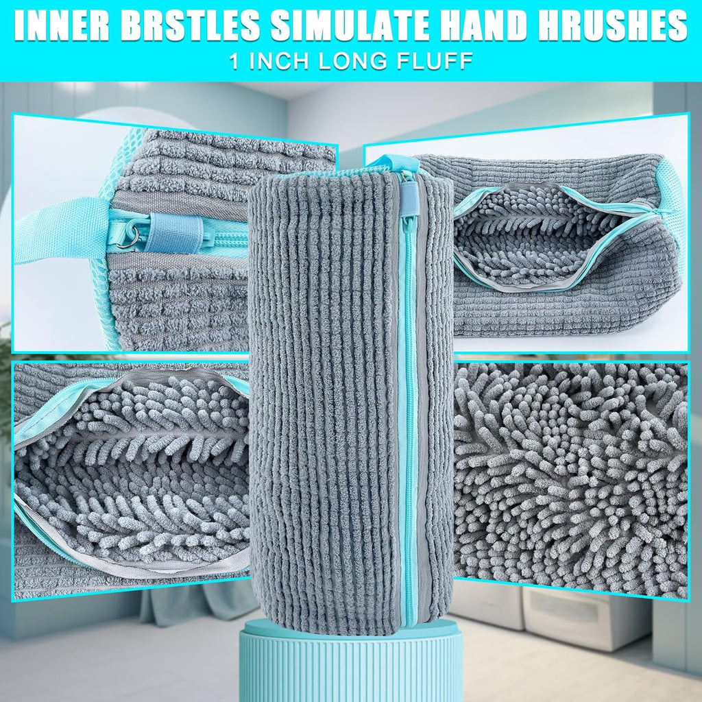 XXL Shoe Washing Machine Bag - 2-Pack Reusable Shoe Cleaning Bags, 360° Deep Clean for Tennis Shoes, Sneakers and Slippers, Includes 2 Shoe Storage Dust Bags (Gray)