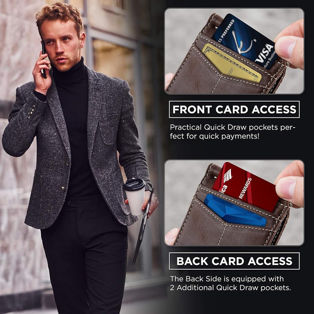 SERMAN BRANDS RFID Blocking Wallet Slim Bifold - Genuine Leather Minimalist Front Pocket Wallets for Men with Money Clip Gift