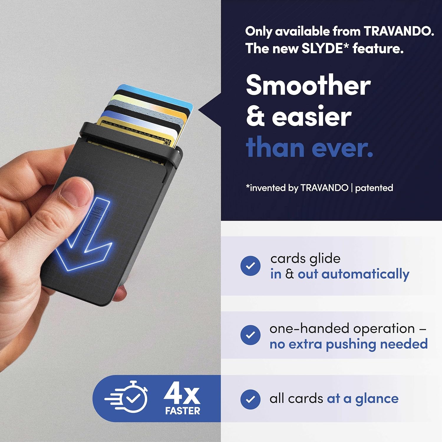 TRAVANDO SLYDE Aluminum Card Holder - RFID Blocking Slim Wallet for Men with Money Clip – Holds Up to 6 Cards – RFID Protected Credit Card Mens Wallet (Black)