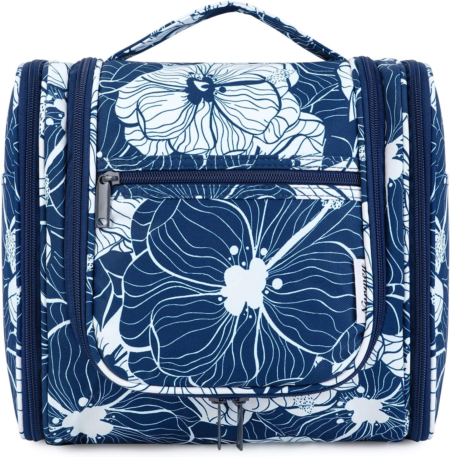 Narwey Hanging Toiletry Bag for Women Travel Makeup Bag Organizer Toiletries Bag for Cosmetics Essentials Accessories (Large, Blue Lotus)