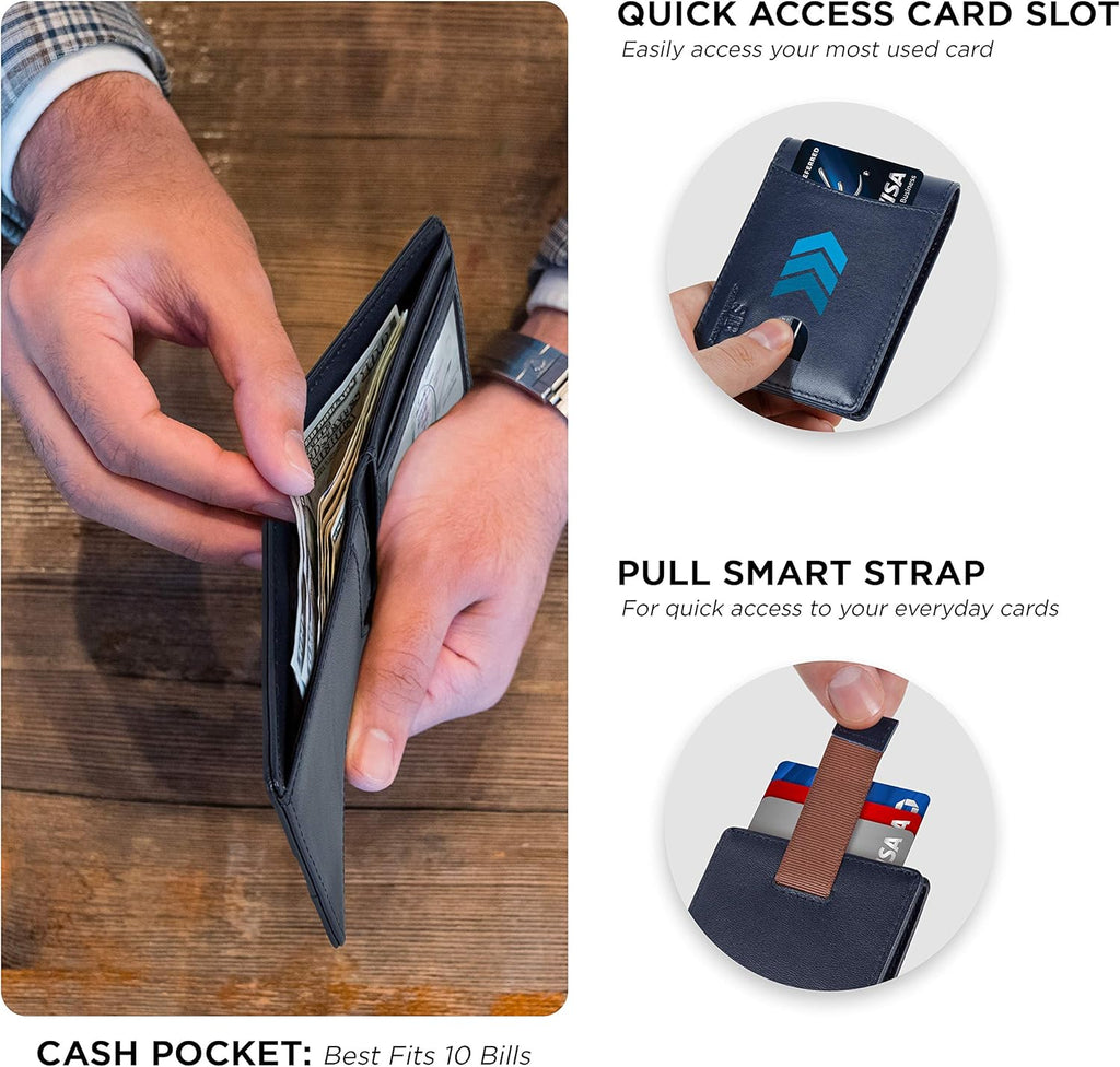 SERMAN BRANDS RFID Blocking Slim Bifold Genuine Leather Thin Minimalist Front Pocket Wallets for Men Billfold Wallet Men Gift