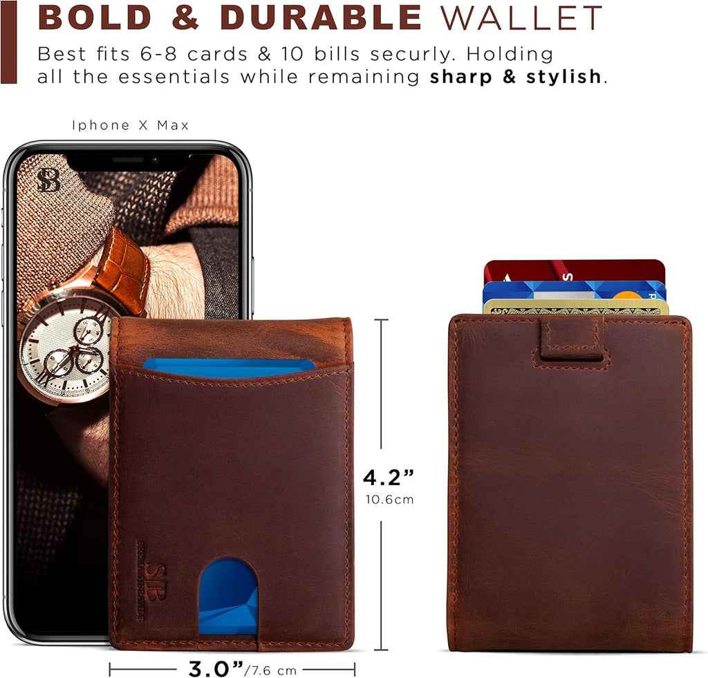 SERMAN BRANDS RFID Blocking Slim Bifold Genuine Leather Thin Minimalist Front Pocket Wallets for Men Billfold Wallet Men Gift
