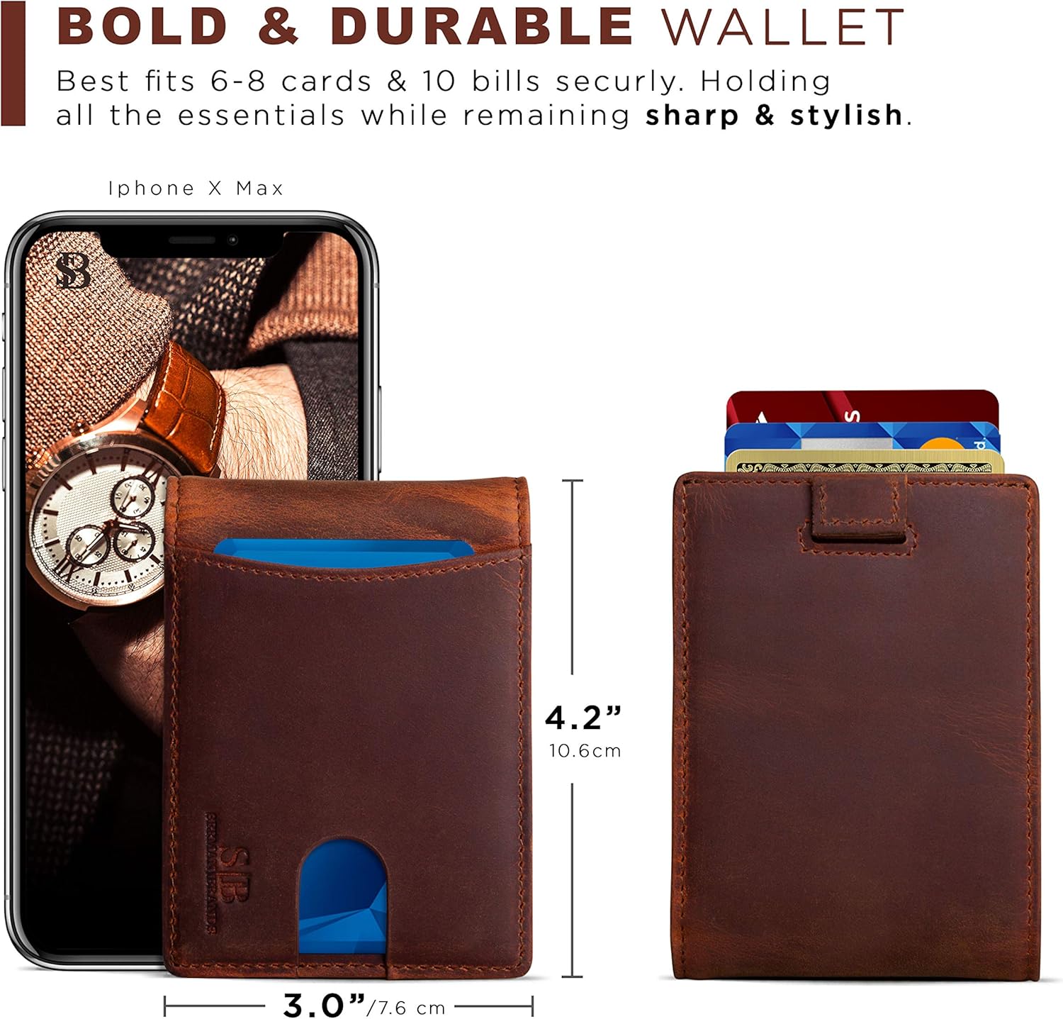 SERMAN BRANDS RFID Blocking Slim Bifold Genuine Leather Thin Minimalist Front Pocket Wallets for Men Billfold Wallet Men Gift