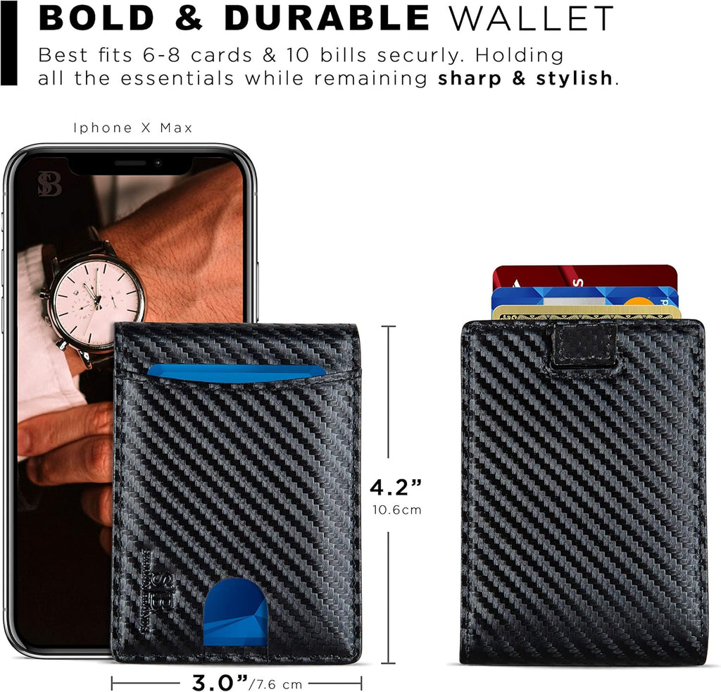 SERMAN BRANDS RFID Blocking Slim Bifold Genuine Leather Thin Minimalist Front Pocket Wallets for Men Billfold Wallet Men Gift