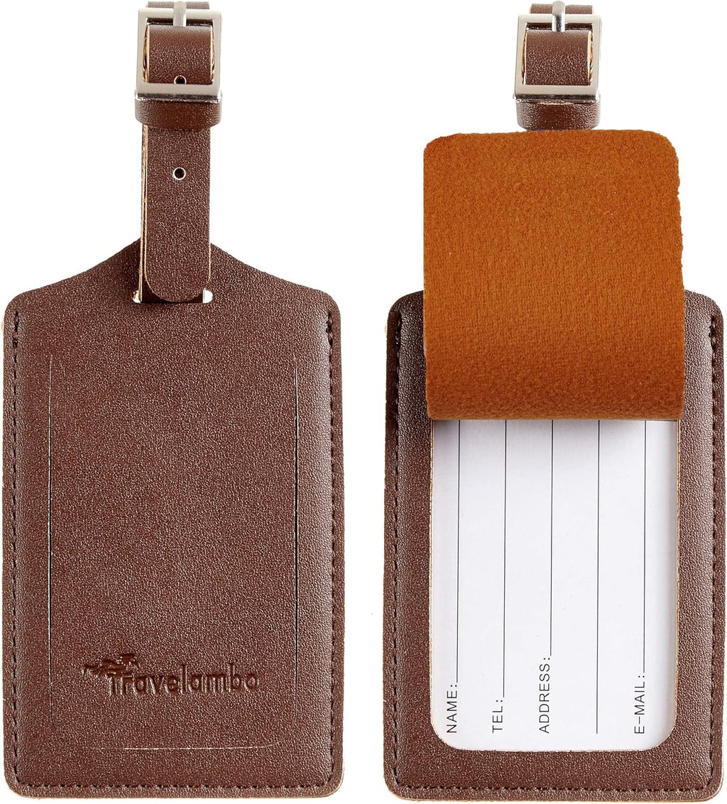 Travelambo Luggage Tags for Suitcases PU Leather Travel Tags Bag Tags Privacy Protection Travel Essentials