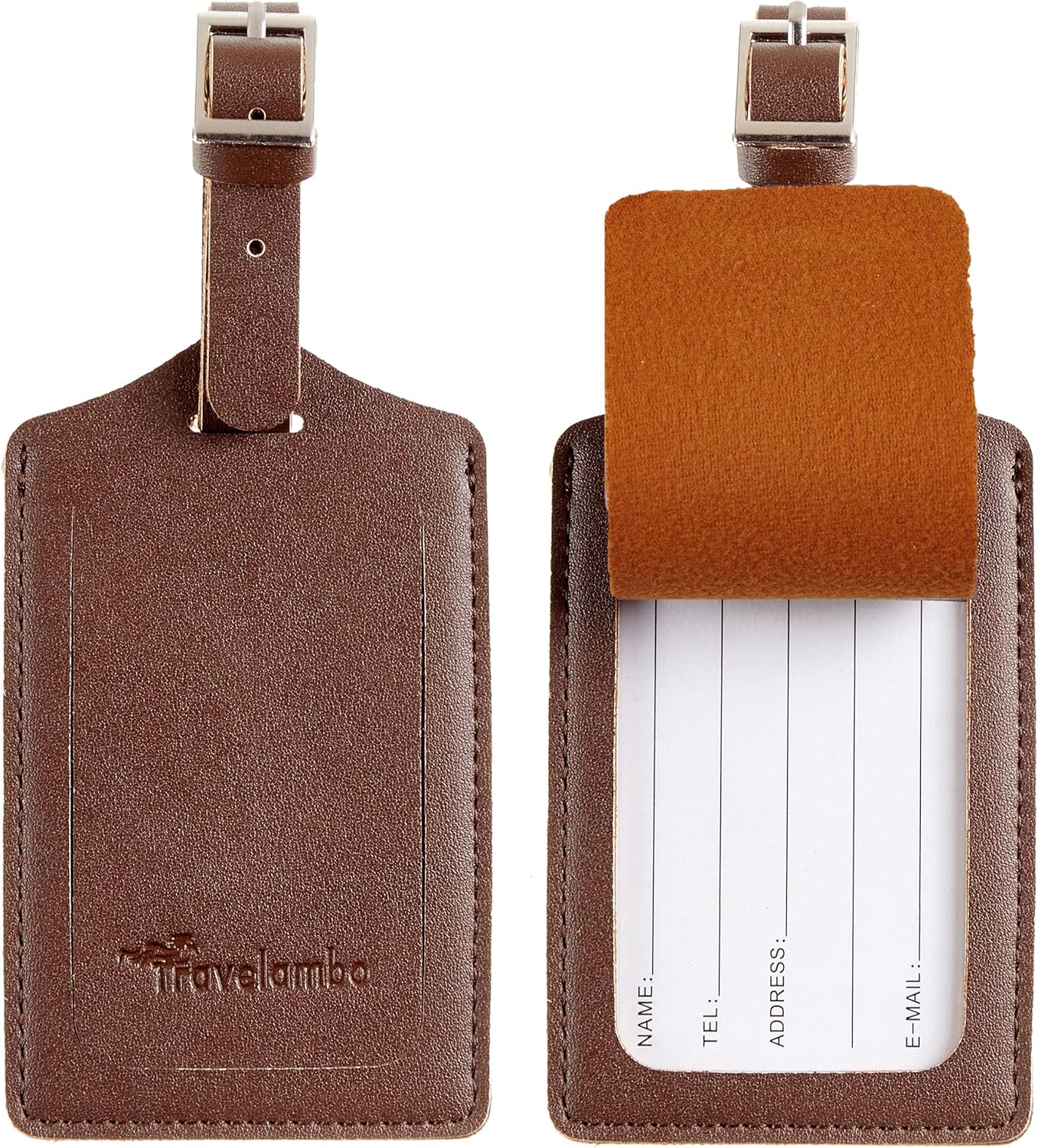 Travelambo Luggage Tags for Suitcases PU Leather Travel Tags Bag Tags Privacy Protection Travel Essentials